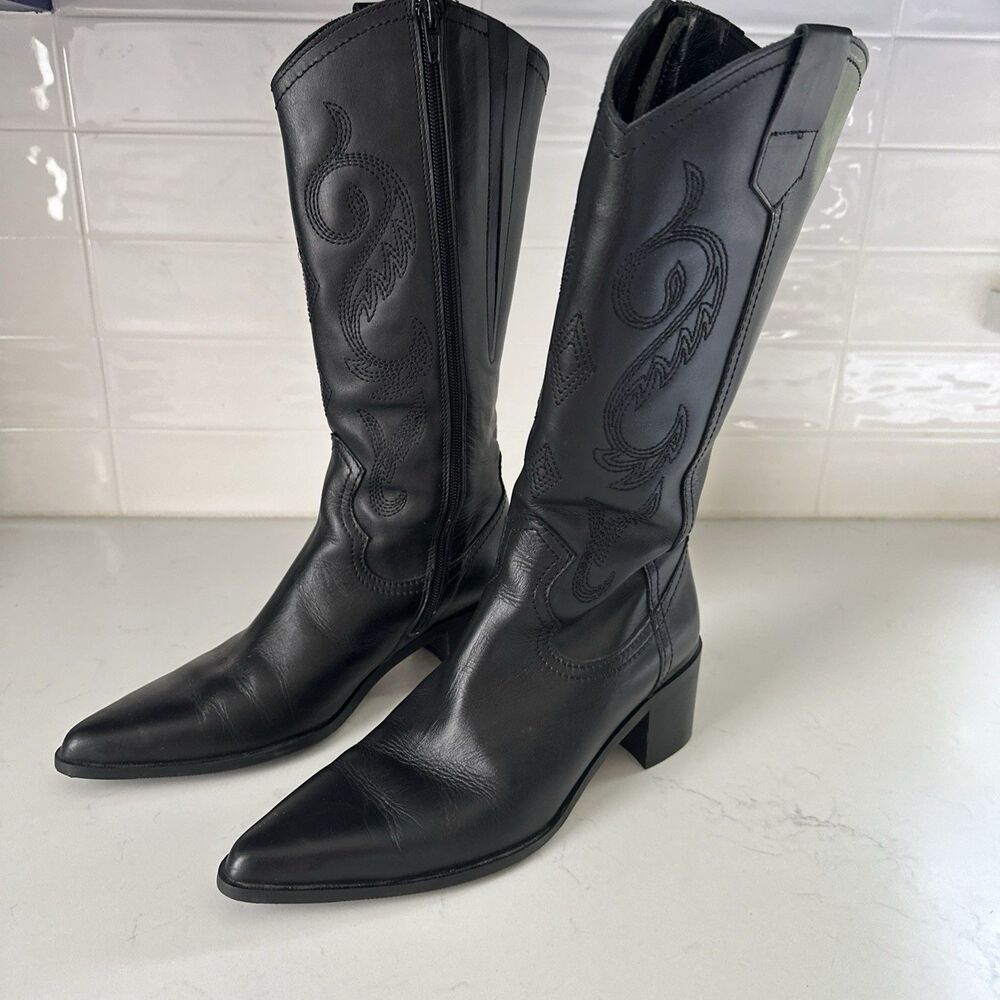 New Duo Black Cowboy Boots Women's 9 E Wide Calf